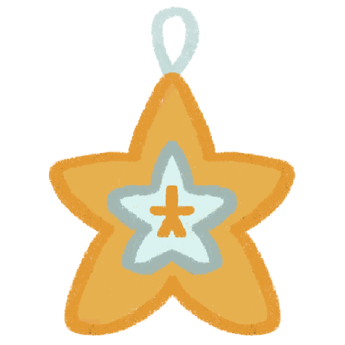 A gold star with a pale blue star inside it and a gold star inside the blue one. It has a pale bluer string attached to the top.